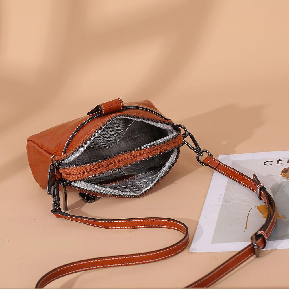 2025 Мини Женские Сумки Через Плечо Ретро Натуральная Кожаная Сумка-Меселердж Двухслойная Молния Женская Сумка Через Плечо Отличные Сумки Из Коровьей Кожи