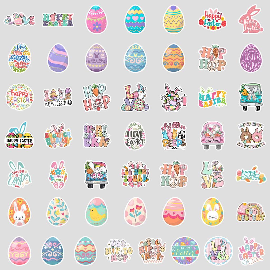 50 Easter Bunny Doodle Stickers Creative Holiday Stickers Water Cup Computer Waterproof Decorative Stickers