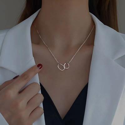 Серебряное двойное кольцо ожерелье женское простое уникальный дизайн новое пара подруга цепочка на ключицу