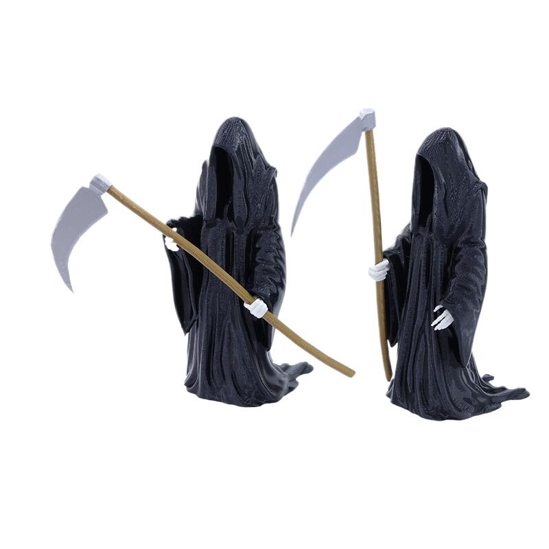 Black Grim Reaper Statue Mini Devil Figurine Dollhouse Halloween Thrilling Robe Nightcrawler Ornament Micro Landscape Decor