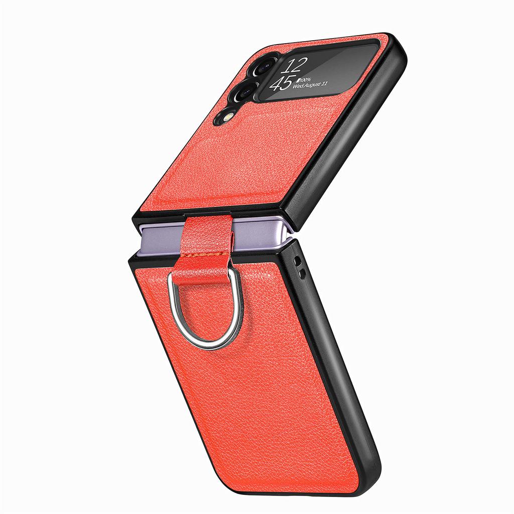 Нескользящий кожаный чехол с защитой от царапин для Samsung Galaxy Z Flip 4 5 5G Flip5 Flip4 Flip3 Flip 3 Zflip4, чехол для телефона с кольцом на палец