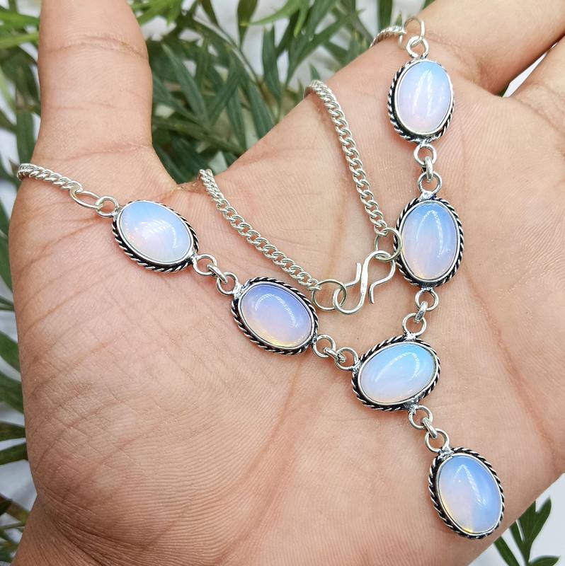 Opalite Gemstone 925 Sterling Silver Plated Unisex Fashion Necklace SH-85
