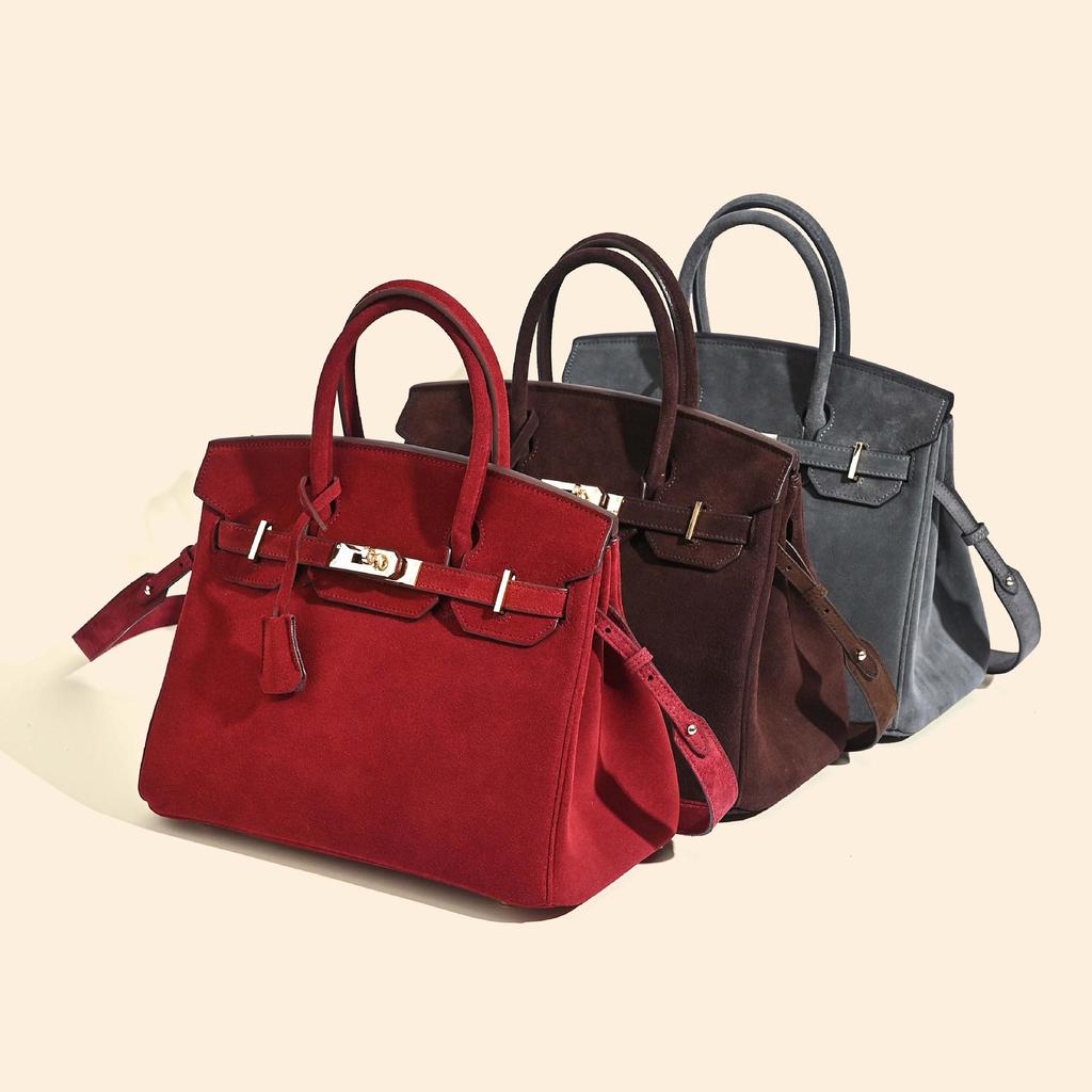 Женская сумка из натуральной кожи, замши, платиновой расцветки, большой вместимости, на плечо и через плечо, Осень/Зима 2025