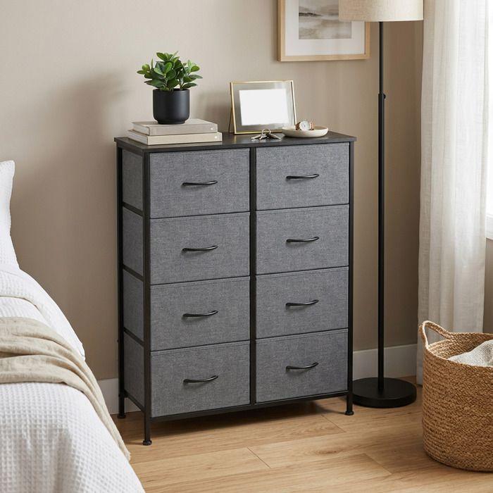 Commode de chambre, 8 Tiroirs en Tissu Non-tissé, pour Chambre, Gris