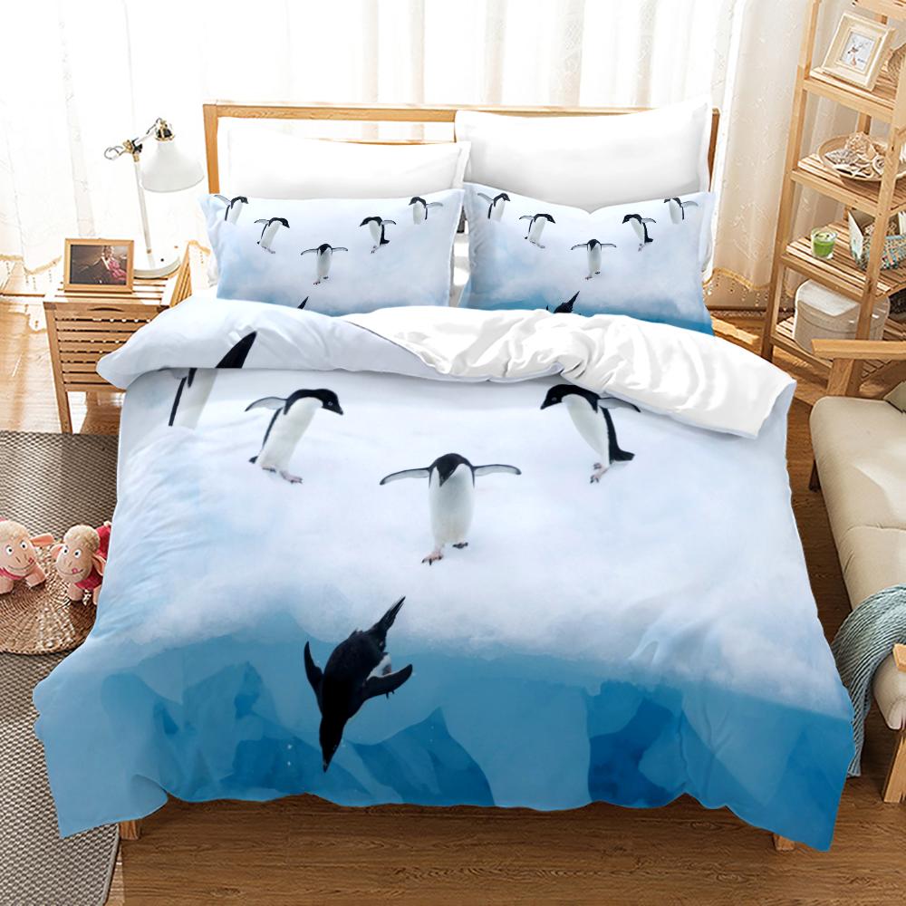 Comforter Antarctic Penguins For Kid Girl Boy Cute Animals Polyester Comforter Black White Print King Size