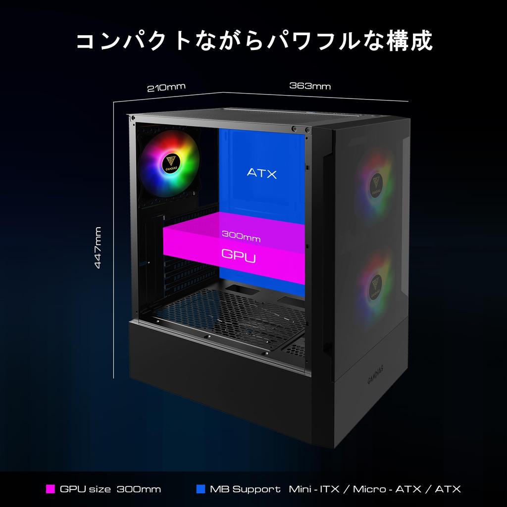 GAMDIAS TALOS E3 White Gaming PC Case Mid Tower ATX Case Tempered Glass Panel 3 120mm ARGB Fan No Tools Installation Window Support Motherboard Up to