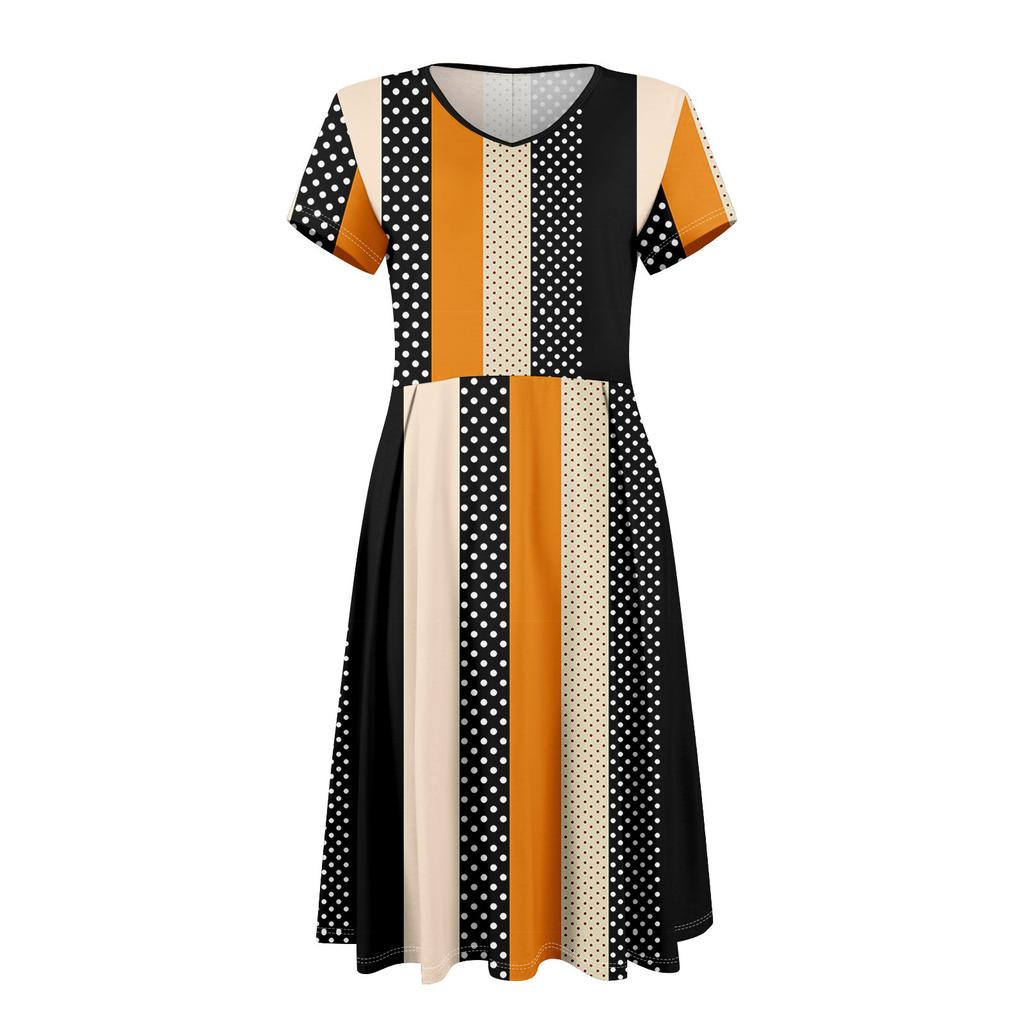 Womens Summer Dress Short Sleeve V Neck Short Dresses Fashion Casual Flowy A Line Swing Sundress With Pocket