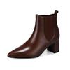 Cow Leather Winter Pointed Toe Thick Med Heels Chelsea Boots Women Slip On Big Size Retro Concise Style Ankle Boots