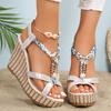 Metal Decortation Women Wedge Heel Sandals Summer 2025 Thick Sole Non Slip Beach Shoes Woman Plus Size Chunky Platform Sandalias