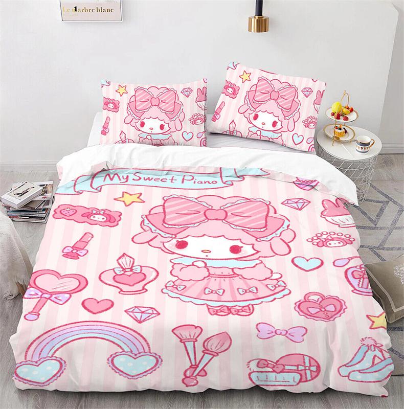 Sanrio Hello Kitty Melody Bedding Sets Comforter Cover Bed Cover Duvet Cover Pillow Case 2-3 Pieces Sets Bedroom Decor