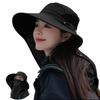 Safari Hat for Women Wide Sunshade 360 Degree Sun Mesh Adjustable Large With Chin Stain Shade Sunshade Sun UV Unisex [SIVAN] [With Shawl, Protection]