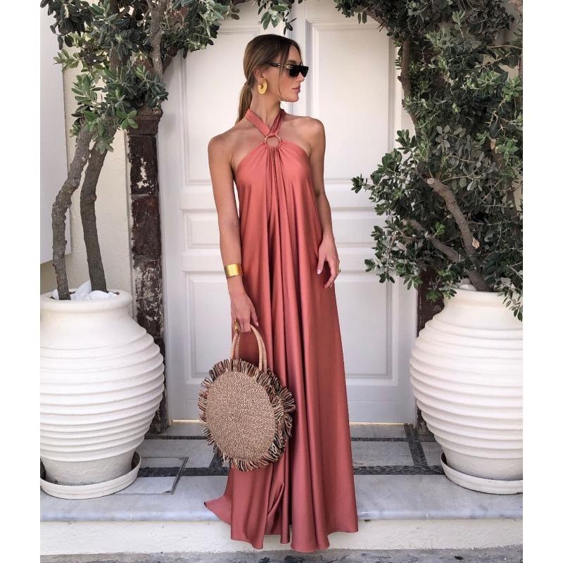 Женское летнее сексуальное темпераментное атласное платье-халат с открытыми плечами для вечеринок и путешествий