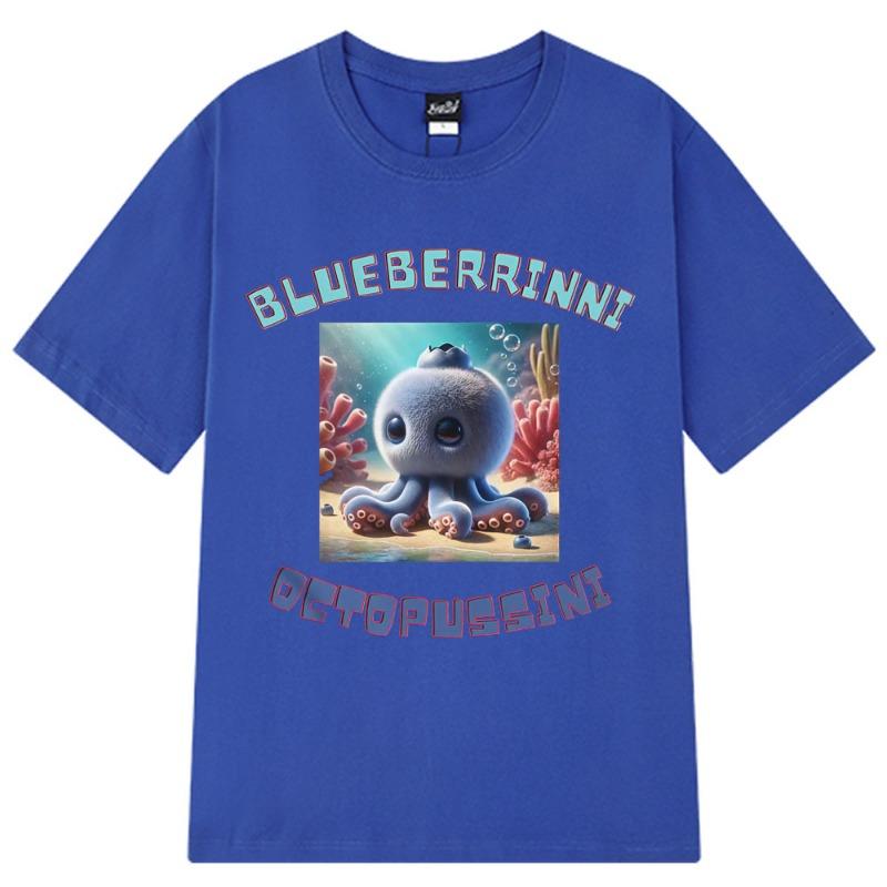 Забавная классическая футболка BLUEBERRINNI OCTOPUSSINI Летняя с коротким рукавом Модная Хип-хоп Мужская Женская Хлопковая Оверсайз Повседневная Футболка