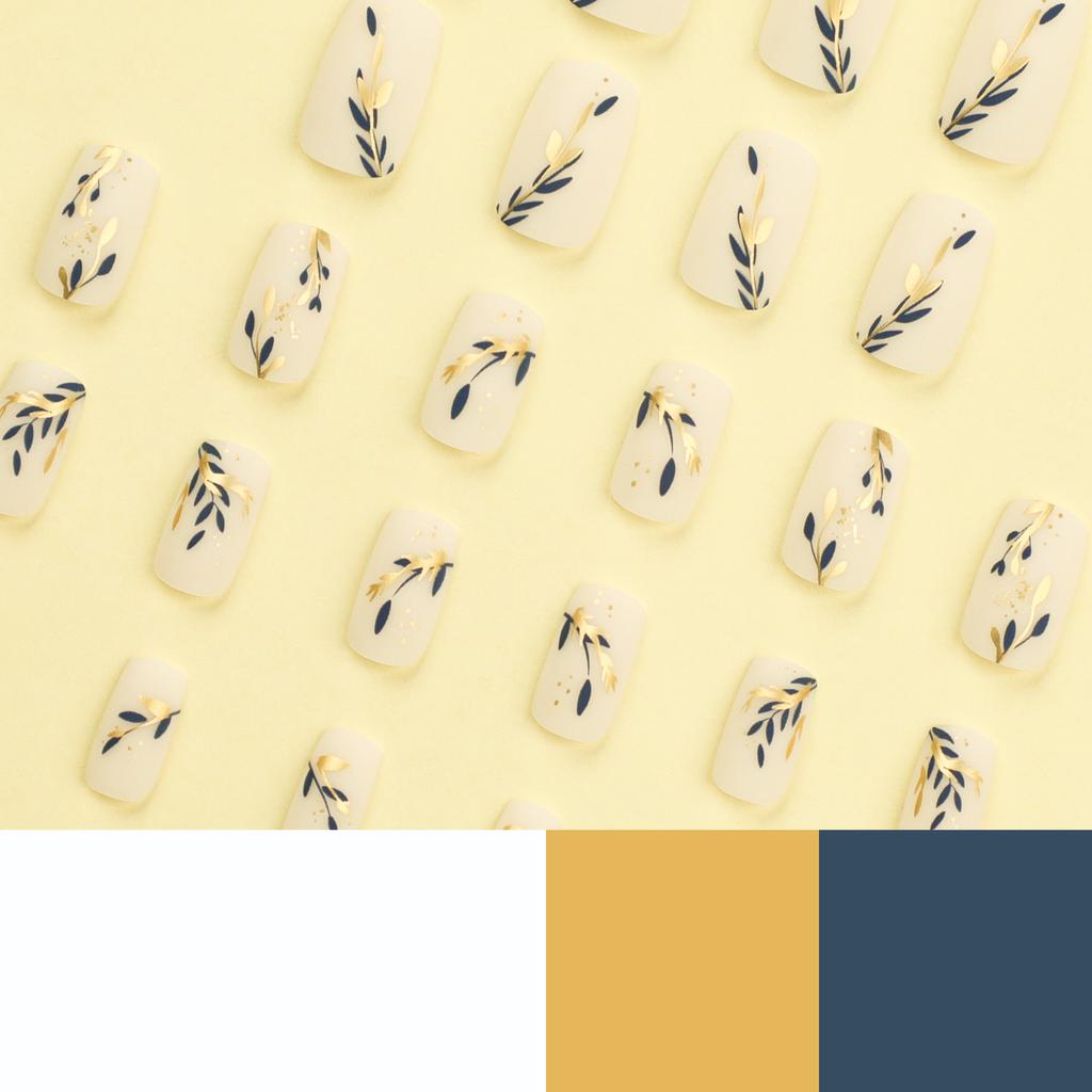 24 шт. Нефритово-белые носимые накладки на ногти, золотые синие сращивающиеся листочки, носимые накладки на ногти