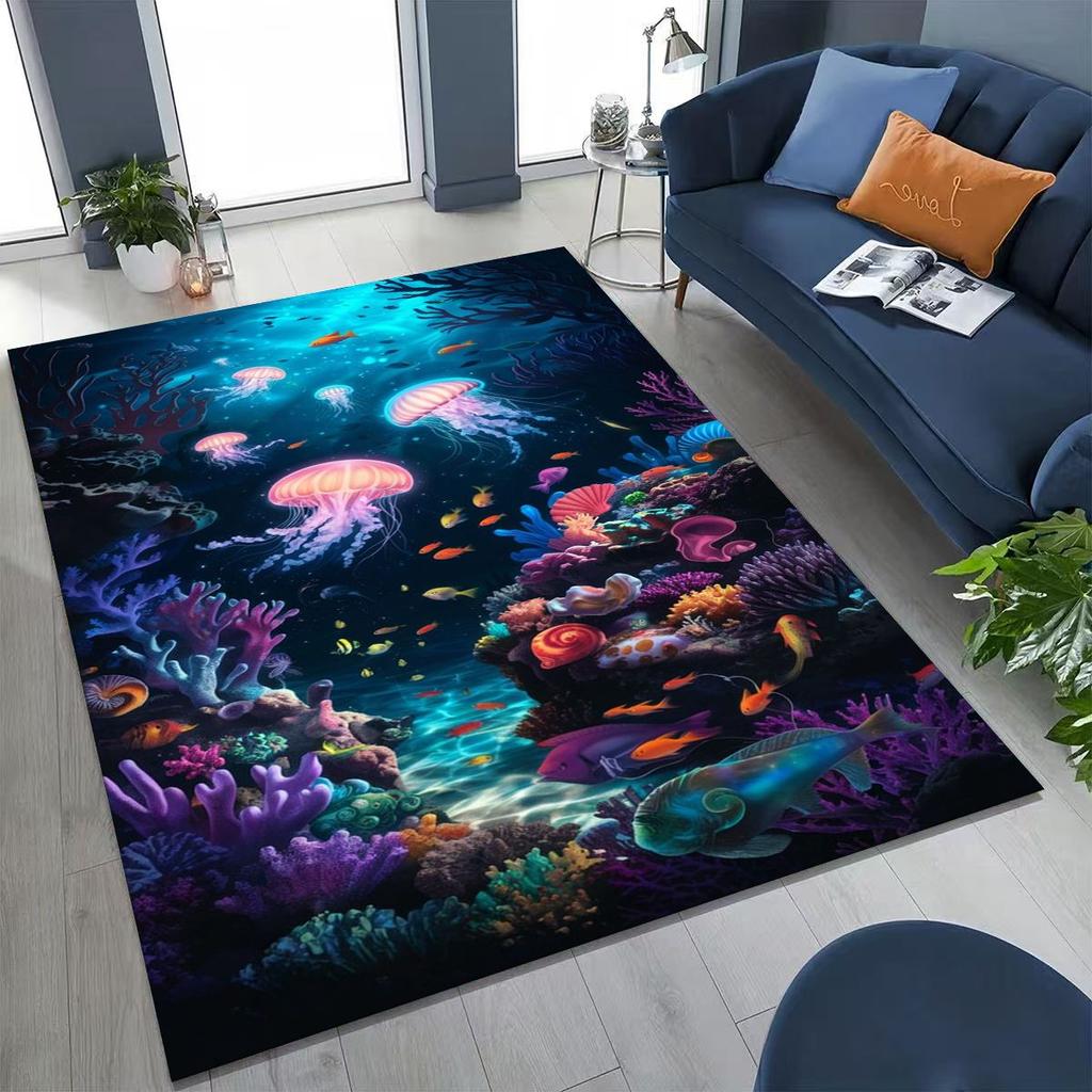 Underwater World Sea Dolphin Turtle Coral Rug for Bedroom Living Room Sofa Home Doormat Decor,Kids Non-slip Floor Mat