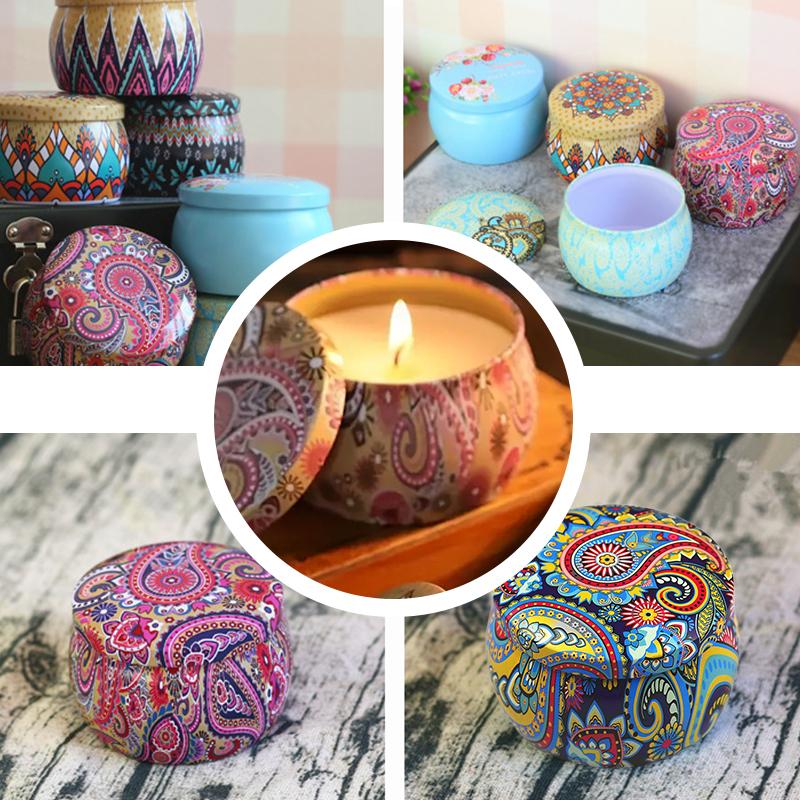 1 шт., пустая коробка для конфет, этнический цветочный принт, банка для свечей, футляр для хранения, пустая жестяная банка для свечей