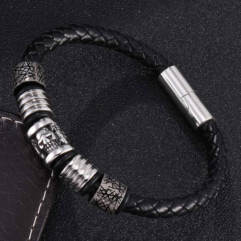 Punk Jewelry Skull Small Adorn Article Genuine Leather Bracelets Charm Men Bangles