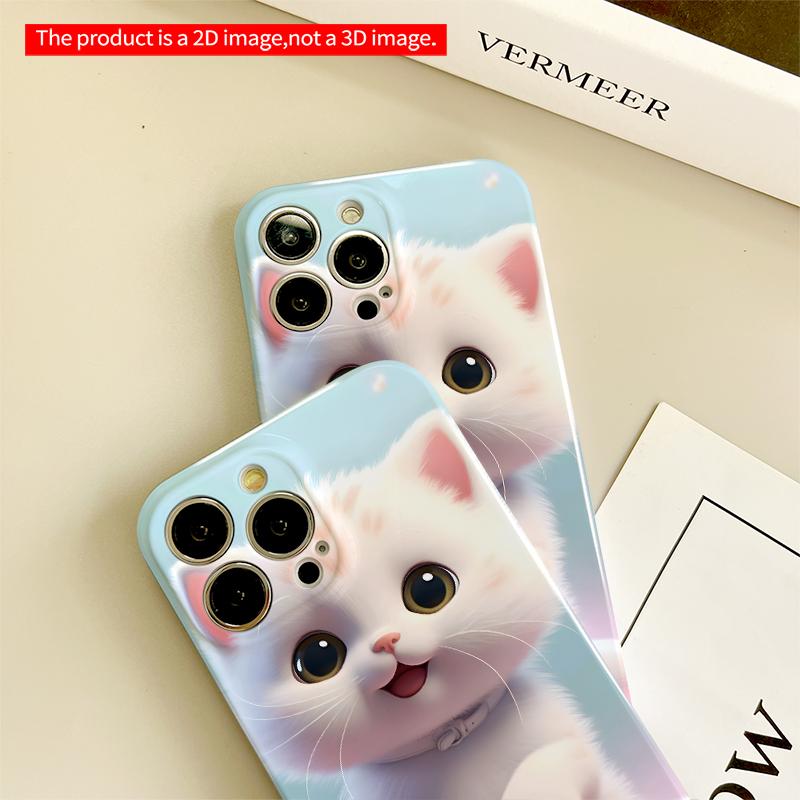 2DFlat Cute White Kitten with Flower Petals All inclusive film hard iPhone case, compatible with iPhone 18 Pro Max 17 16 15 14 13 12 11