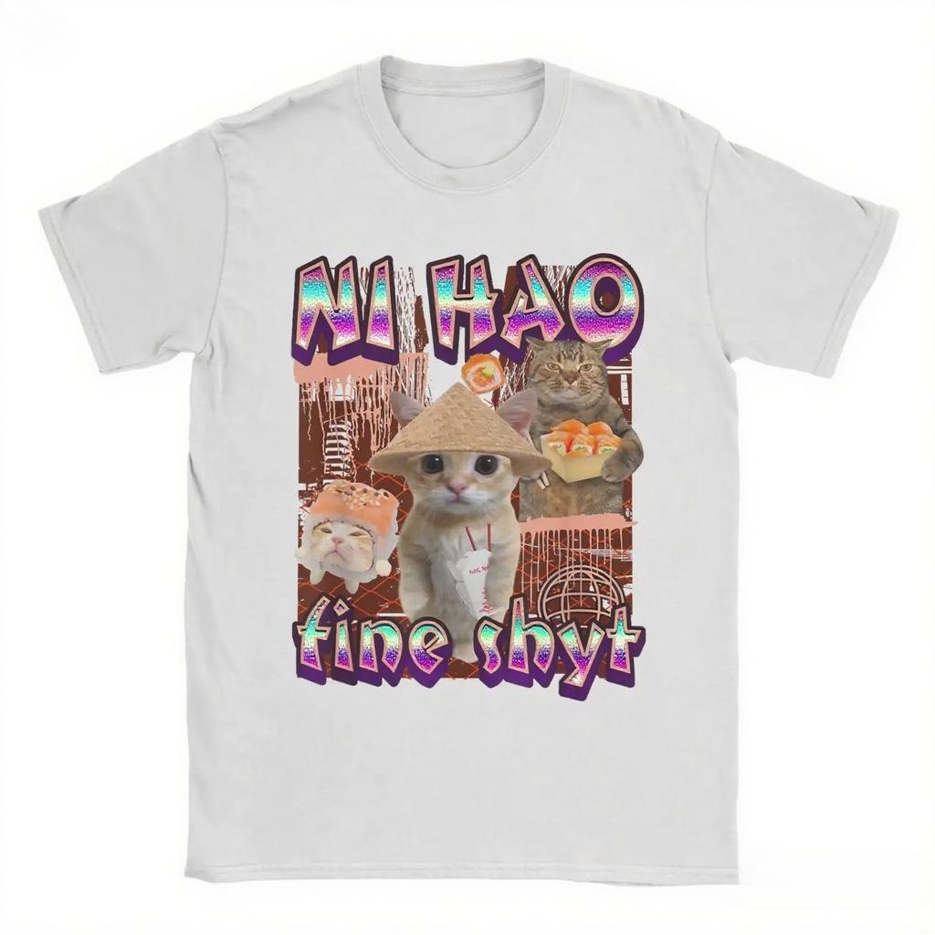Unisex and Womens Funny Cat Printed Short Sleeve Tshirt Summer Street Clothing Comfortable Breathable and Soft Cotton