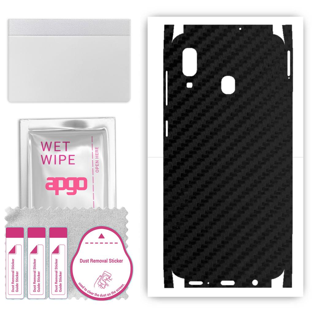 apgo Защитная наклейка-скин для задней панели+боковин, совместимая с Samsung Galaxy A20, Пленка с полной оклейкой, Фольга, Винил - Узор Карбон Черный