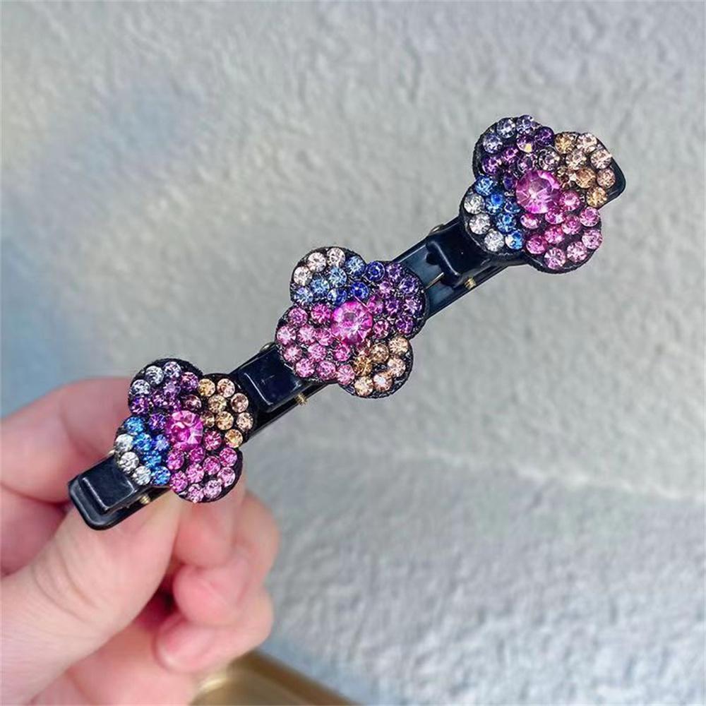 Sparkling Crystal Stone Braided Hair Clips 3 Flower Hair Accessory For Women Girls Rhinestone Braid Hairpins Sweet Hair Decorate