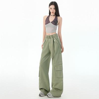 Широкие рабочие джинсы High Street для женщин Новые свободные с высокой талией Прилегающий дизайн Прямые брюки с эффектом сглаживания