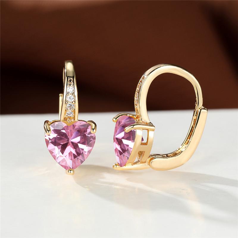 1 пара серег-клипс из серебра/розового/желтого золота в форме сердца с розовым камнем, обручальное кольцо, висячие серьги-крючки, ювелирные изделия