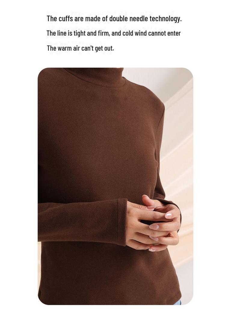 460G Женская бархатная теплая футболка с длинным рукавом и полувысоким воротником - Зима и осень