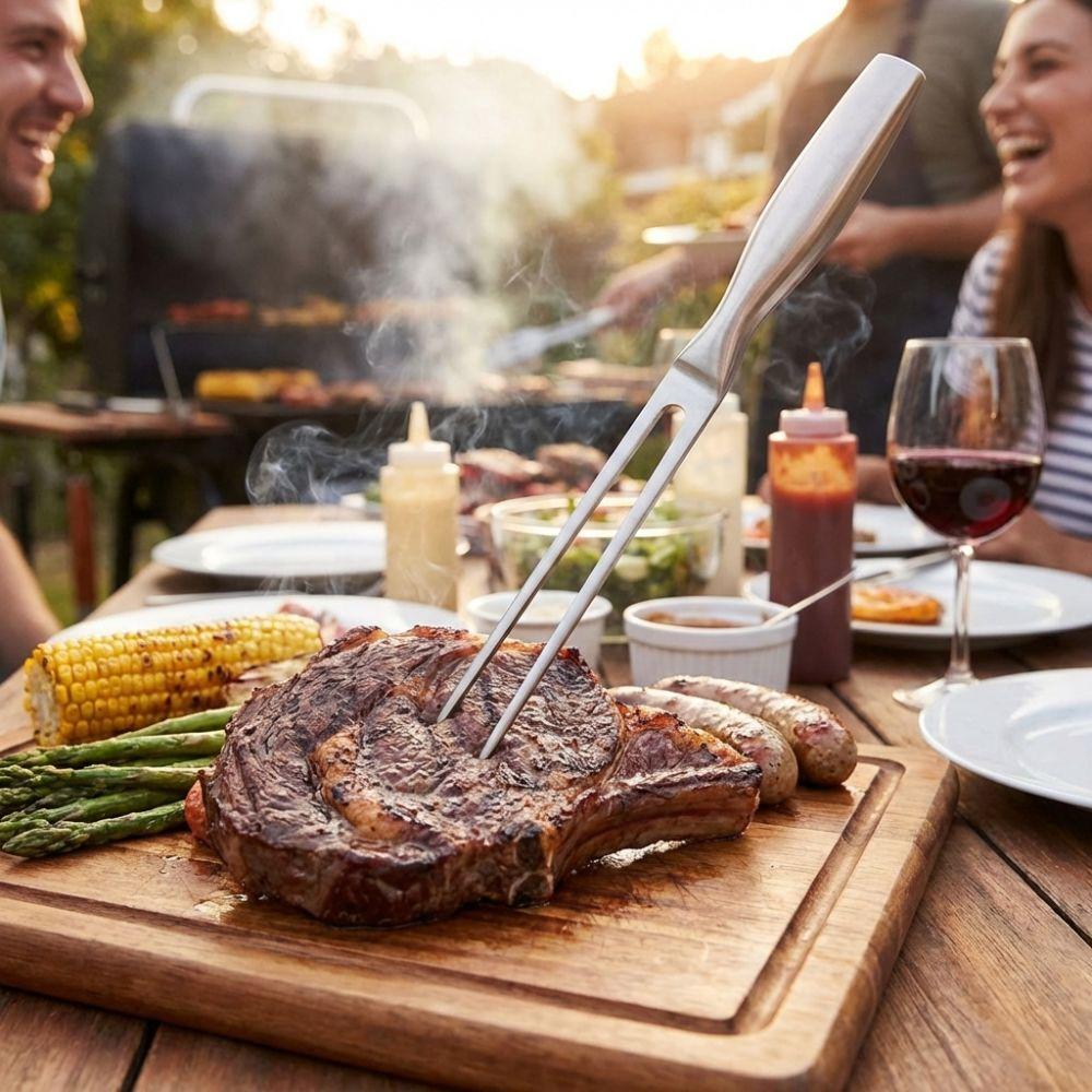 Stainless Steel BBQ Grill Fork Heat Resistant BBQ Utensils Meat Cooking Fork Kitchen