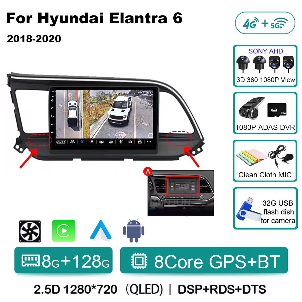 Для Hyundai Elantra 6 2018 2019 2020 Автомагнитола Мультимедиа Видео GPS Android 14 Беспроводной Apple Carplay QLED Экран Головное устройство
