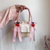 Cute Bowknot Woven Straw Handbag Beach Ruffle Lace Pearl Chain Crossbody Bag