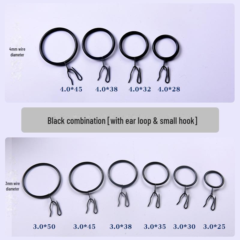 Черный крючок для душевой шторы с римским кольцом и крючком-булавкой