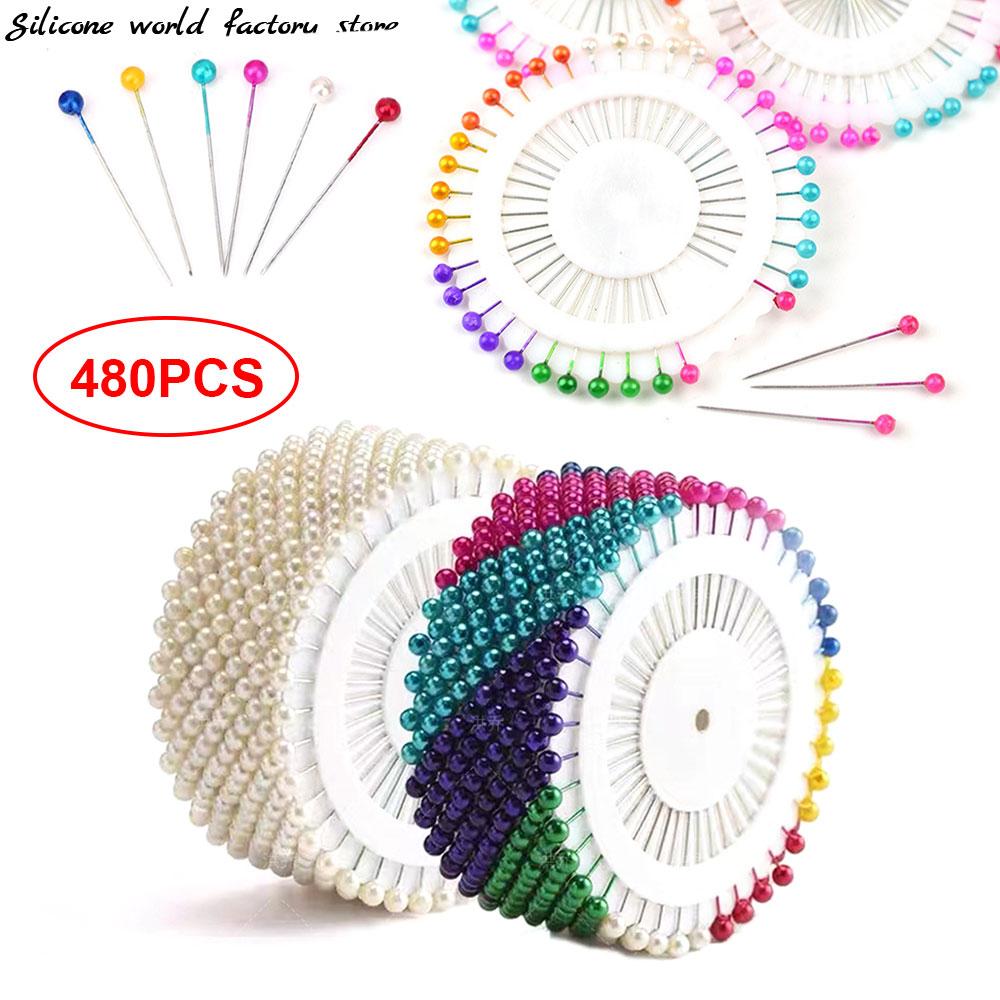 Silicone World 480 шт. Стальные булавки с жемчужной головкой 37 мм Круглая головка-шарик Диск Металлические позиционирующие иглы Для шитья, квилтинга, DIY