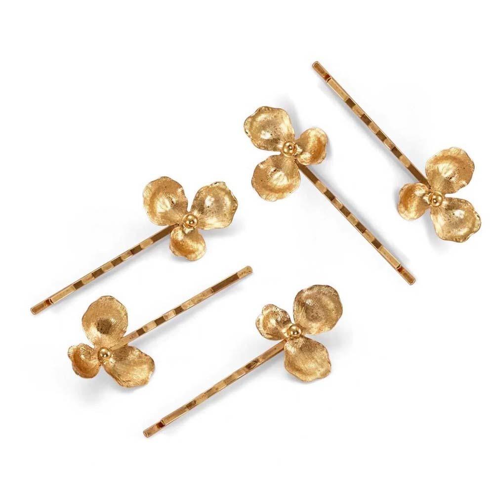 5pcs Hairstyle Tools Golden Flower Hair Forks Retro Wave Zinc Zinc Alloy Barrettes Pearl Side Clips Daily