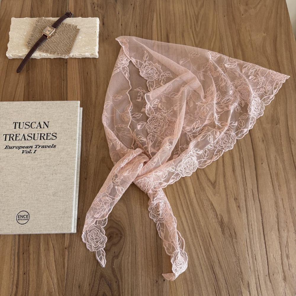 Breathable Mesh Rose Scarf Three-Dimensional Rose Silk Scarf French Style Triangle Scarf Women