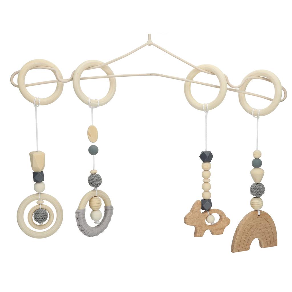 4pcs Stroller Pendant Toys Baby Play Gym Wooden Hanging Toys for Toddlers Infants Grey