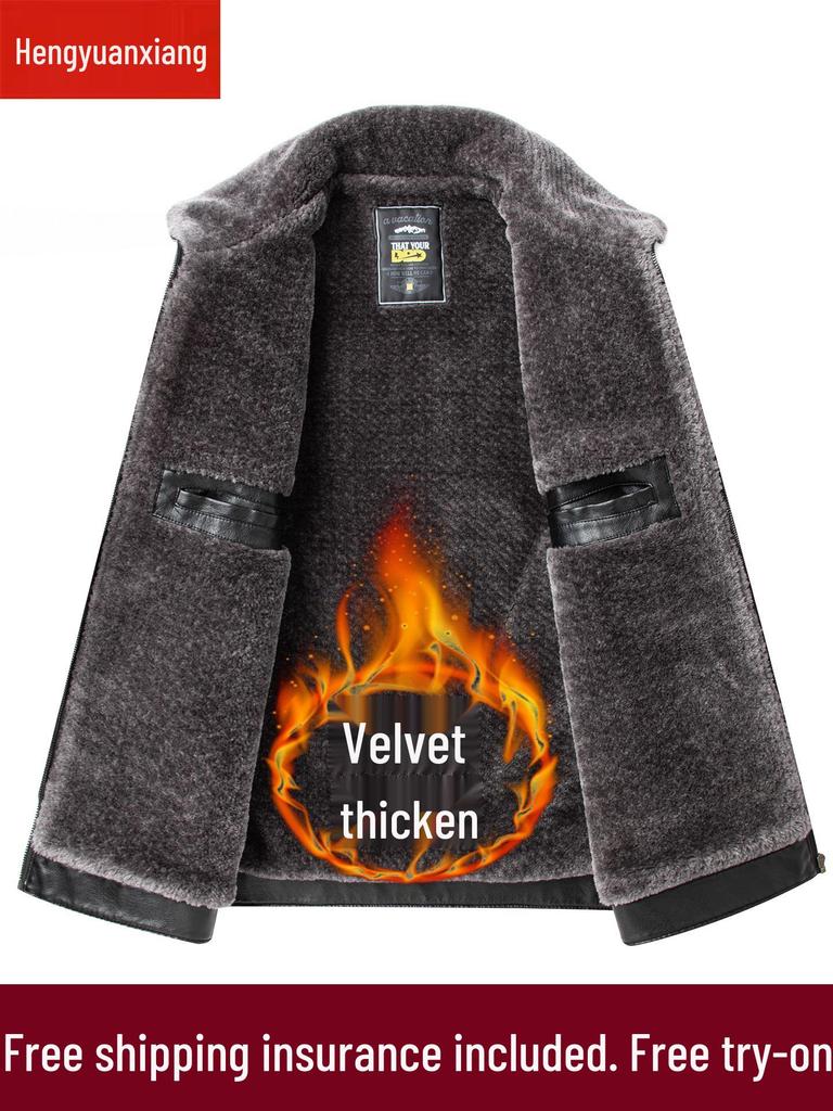 Мужская куртка из натуральной овчины - Теплая, утолщенная, стильная верхняя одежда для мужчин среднего и пожилого возраста