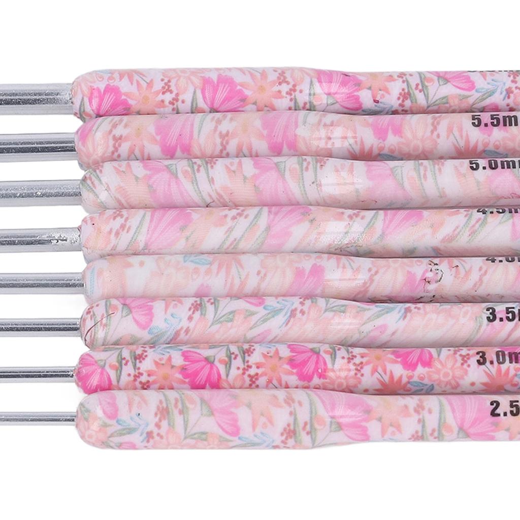 8pcs Crochet Hook Set Printing Aluminum Handcraft Colorful Crochet Hook Ergonomic Knitting Hook for Knitters for Sewing