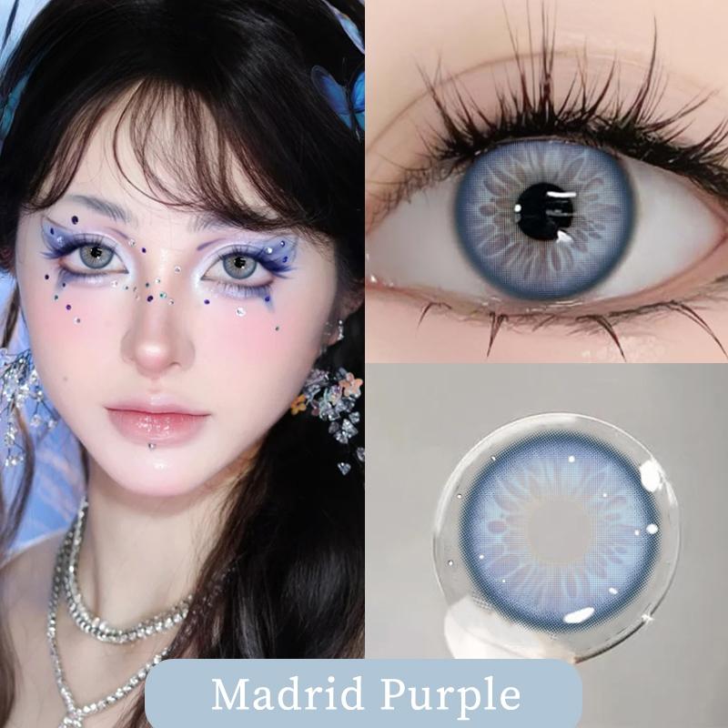 MillCreek Color Contact Lens 2pcs Yearly Madrid Series Blue/Green/Purple Dia:14.5MM Myopia Prescription Contact Lenses Soft Lens