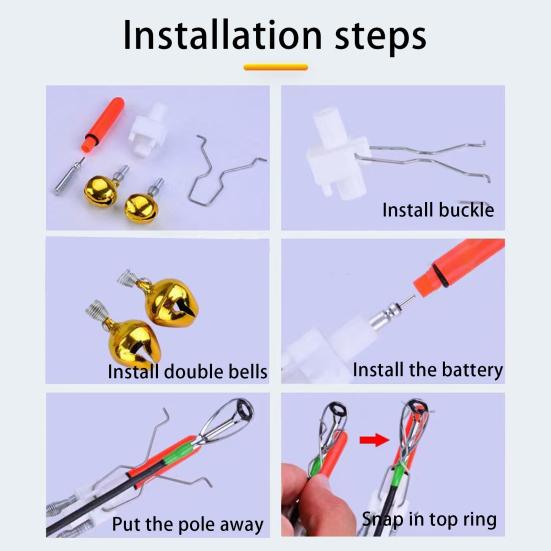 Светильник для удочки с двумя колокольчиками, светодиодный сигнализатор поклевки, ночной световой сигнализатор для удочки, датчик поклевки, рыболовные принадлежности