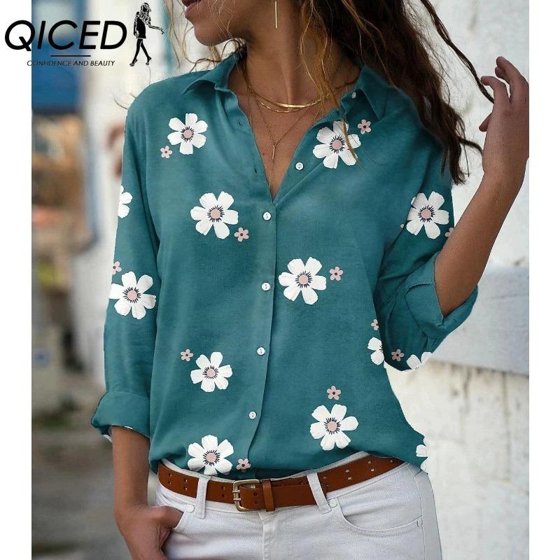 QICED 38 цветов Женская модная повседневная блузка с длинным рукавом и воротником ПОЛО