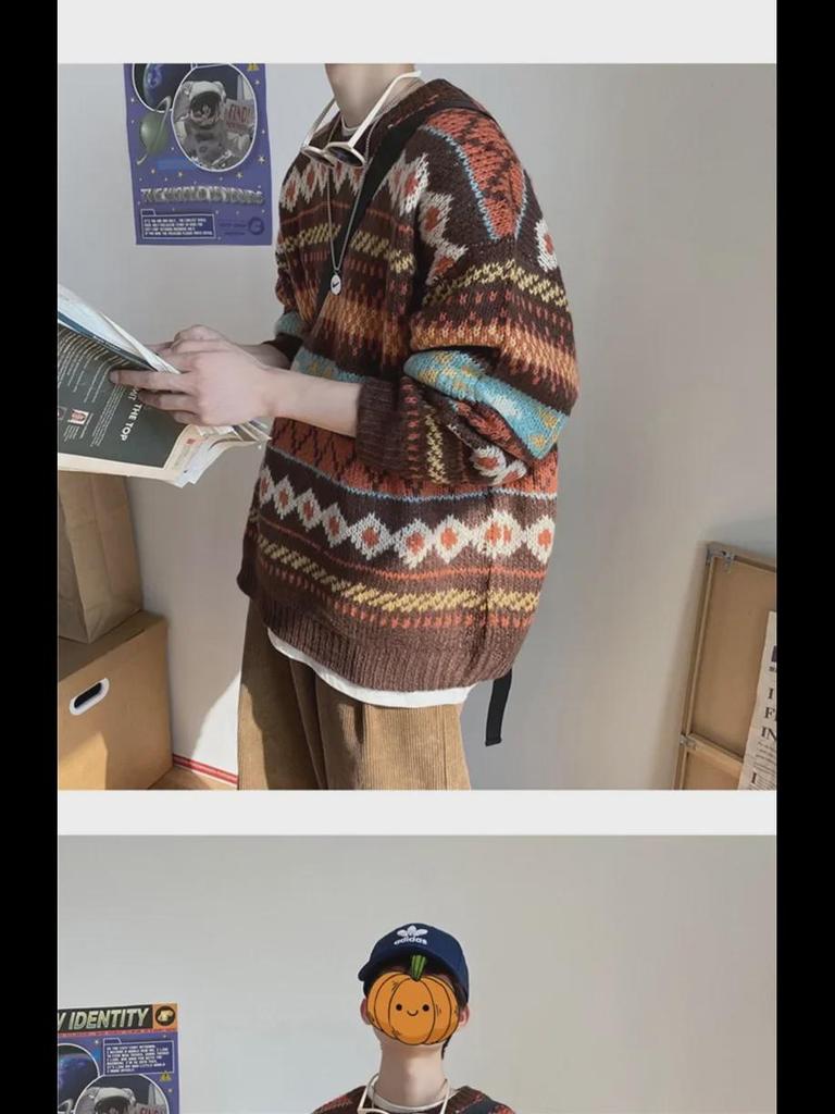 Мужской свитер толстой вязки, свободный корейский стиль, модная одежда Гонконга и Харадзюку, универсальный зимний пуловер.