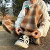 Fleece Vintage American Style Tweed Plaid Men's Pants Loose Straight Wide Leg Casual Trousers Trendy Brand Punk Rock Streetwear