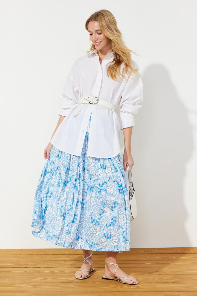 Women's Fashion Ecru Lined Polka Dot Pleated Woven Skirt