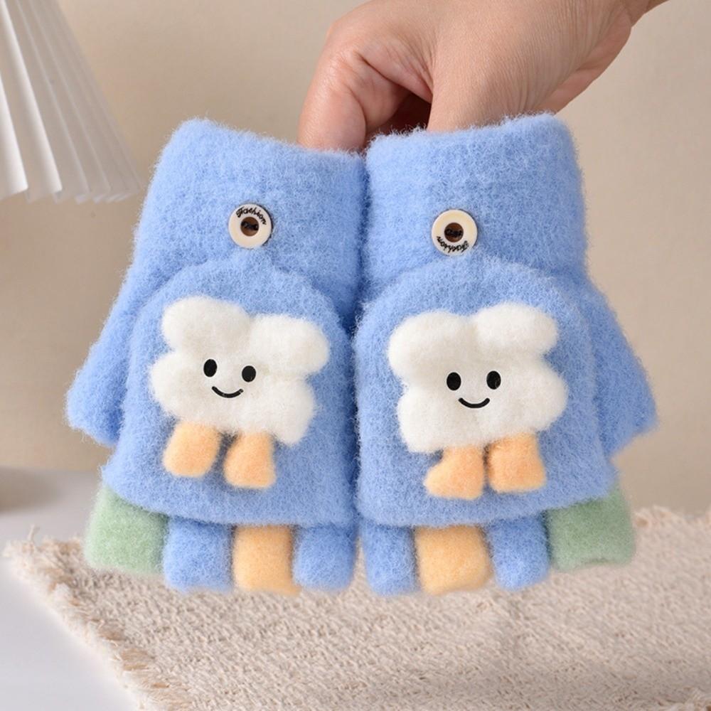 Windproof Half Finger Flip Gloves Warm Toddler Warm Gloves Cute Children Cartoon Gloves Baby