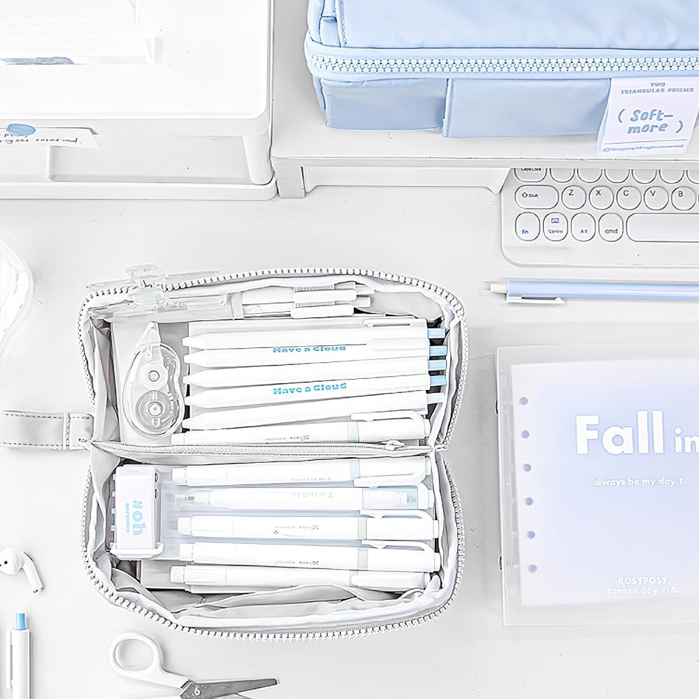 Пенал с призмой, сумка для ручек кремового цвета, большая вместимость, мягкий карманный чехол для хранения канцелярских принадлежностей