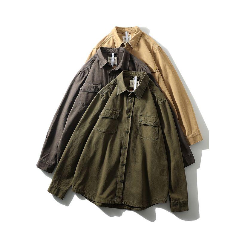 Amekaji American vintage Cotton Casual Cargo Shirts Men's Long sleeve Multi-pockets Outerwear Foreign Trade Men's Shirt