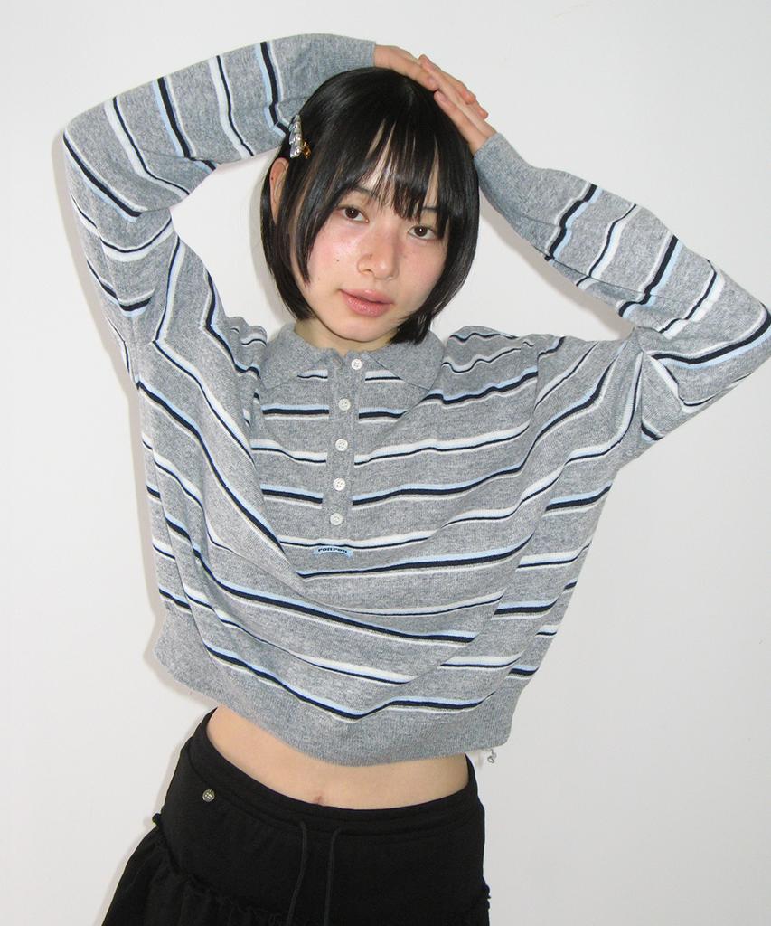 RONRON Loose Fit Stripe Collar Knit Gray