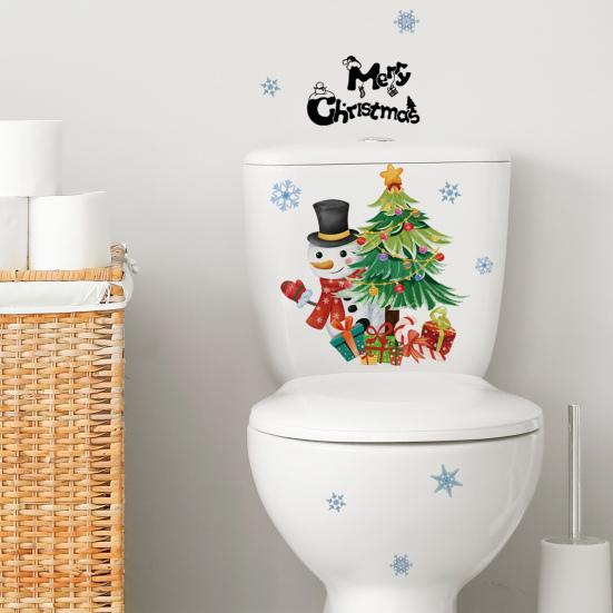 Christmas Snowman Toilet Sticker Fun Xmas Tree Removable Wall Sticker Novelty Home Decoration for Toilet