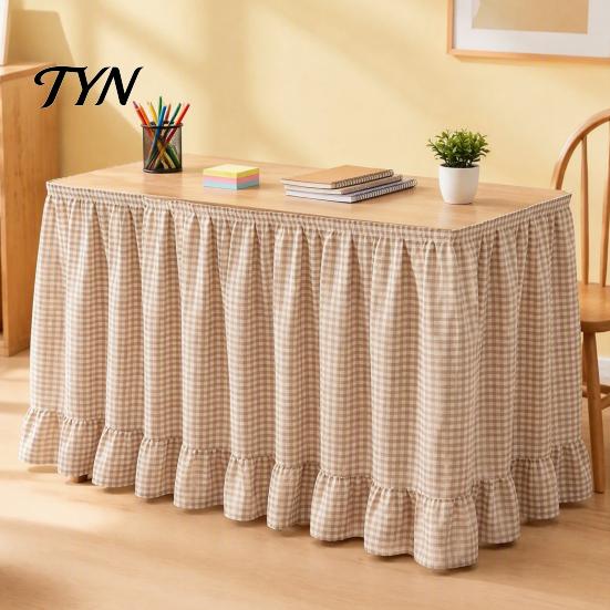 Rectangular Table Skirt for Kindergarten 6Ft Gingham with Ruffled Edge, Checkered Teacher Desk Skirt, Pastoral Style Plaid Decor Hook And Loop